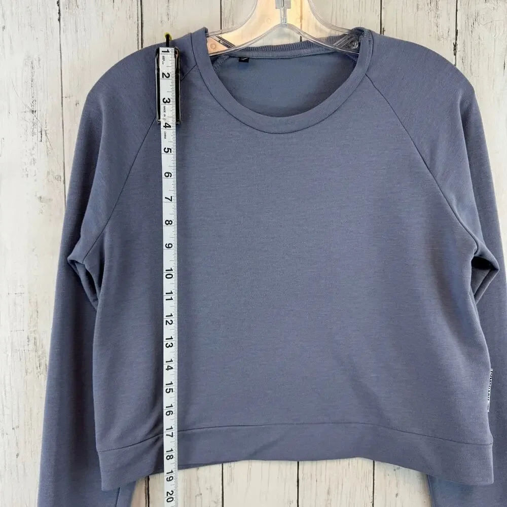 Gymshark Steel Blue Solace Cropped Long Sleeve Tumbhole Sweater Size Small - Picture 12 of 14